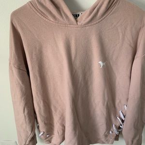 VS Pink blush colored hoodie with lace up sides